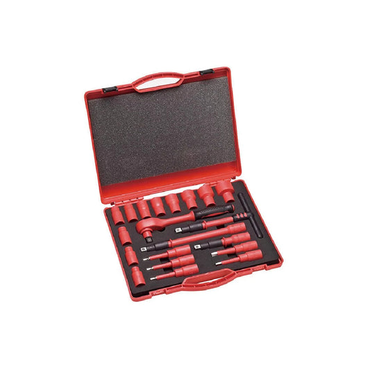 1/2" DR. 1000V Insulated Socket Set 20PCS, Long Hex Bit Sockets